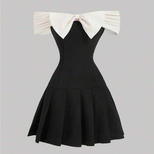 Elegant Black and Cream Off-Shoulder Dress